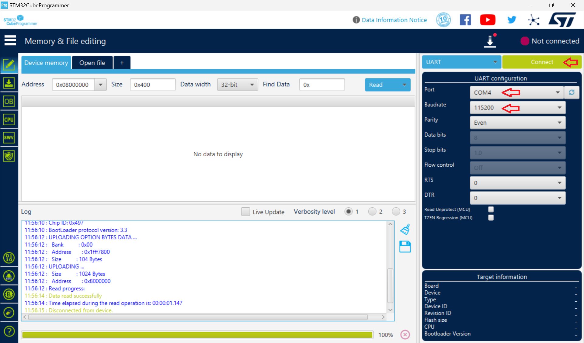 stm32cubeprogrammer connect