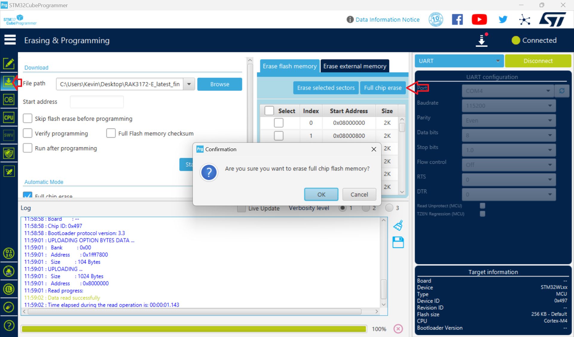 stm32cubeprogrammer full chip erase